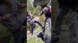 Surviving the Boulder: Dad&rsquo;s Leash Saves the Day!