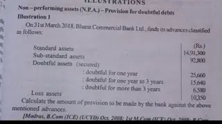 bank accounts ill.1/calculate provisions non performing assets NPA provision for doubtful debts