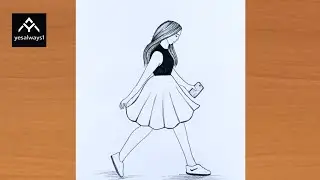 how to draw a walking girl drawing easy || girl walking drawing easy