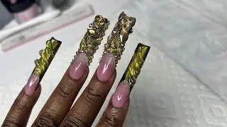 Watch Me Do My Nails | Marble Nails | Bling Nails #youtubeshorts #nailart 