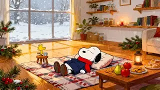 ❄️ Snoopy Cozy Winter Nap ☕ Soft Lo-fi Beats, Snowfall Outside & Warm Indoor Calm | Relax & Sleep