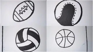 Different kind of playing balls drawing / basket ball in easy way / volleyball in easy way /