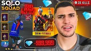 COMPREI A FITINHA E FIZ 39 KILLS NO SOLO VS SQUAD!! FREE FIRE MOBILE