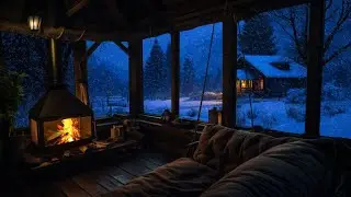Snowy Winter Cabin Night ❄️🔥 Cozy Fireplace & Blizzard Ambience for Deep Sleep