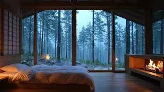 Dreamy Forest Cabin - Light Rain & Fireplace Ambience 3 Hours for Calming Anxiety