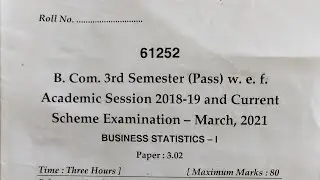MDU B.Com Business Statistics 3rd semester, March 2021 Question Paper