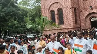 FLAG HOISTING BY ARCHBISHOP MOST REV. VINCENT AIND AT ST. MARY'S CATHEDRAL, RANCHI, JHARKHAND 