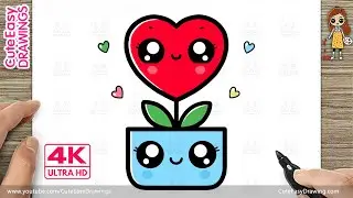 How to Draw a Cute Kawaii Heart Flower Plant | Easy Step-by-Step Drawing for Kids | 4K Ultra HD