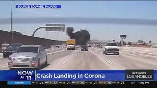 Small plane crash lands on 91 Freeway in Corona