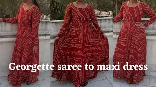 Convert georgette saree to long umbrella dress cutting & stitching in tamil