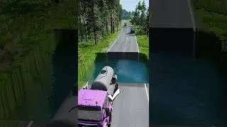 Tanker truck vs water pit #24 | #carsvswaterpit #beamngdrive #doubleflatbedtrailertruckvsspeedbumps