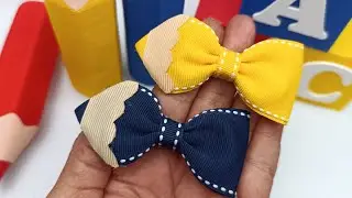 Laço Lápis super fofo Volta Aulas Janaína Gonçalves #lacosdiy #ribbon