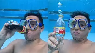 drink and burp Coke Lemon underwater
