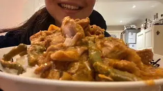 ASMR MUKBANG THAI MASSAMAN CHICKEN THIGH CURRY WITH ASIAN SLAW ON RICE