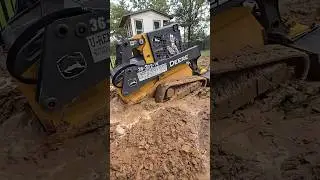 Found A Soft Spot 😆 #shorts #landscaping #excavation #johndeere #construction #hardwork #badday