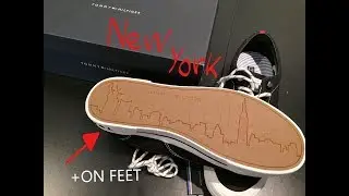 Tommy Hilfiger black & white NEW YORK shoes/sneaker + ON FEET. FMOFMOO592 / Y2285ARMOUTH 1D