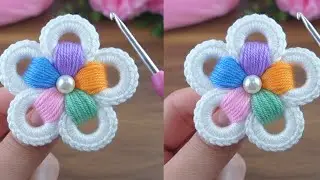 Finger trick!!! Easy crochet flower motif #crochet #knitting #crafts 