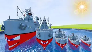 Big & Small Fire Battleship Lightning Mcqueen vs Train | BeamNG.Drive
