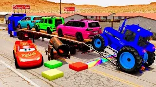 Flatbed Truck McQueen | Transportation with Truck - Pothole vs Car #63 | BeamNG.Drive Gameplay