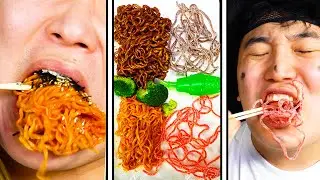 ЕДА ОГНЕННОЙ ЛАПШИ VS ЖЕЛЕНАЯ ЛАПША | TikTok Funny Mukbang #Shorts