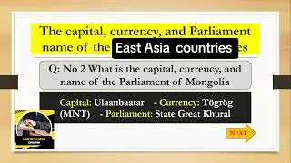 Capital Currency and Parliament name of East Asian countries/Geographical Gk