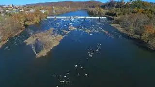 Patterson Dam, Beaver Falls, Pa. 1.2 MW Water Turbine Electric Power Plant seen from Drone.