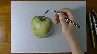 Disegno in time lapse effetto 3D: mela gialla - natura morta