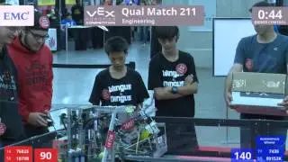 VEX Worlds 2016 - VRC High School - Engineering - Qual 211 (7682E 1879B) 271 vs 165 (7439 99153K)
