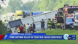 Five victims killed in tour bus crash identified