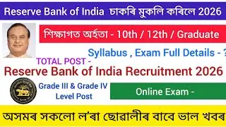 RBI New recruitment 2026 / Assam New recruitment New job's Update Vacancy 2026/ Assam in Job Vacancy