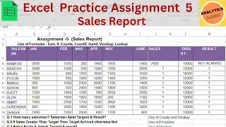 Excel Practice Assignment 5 | Excel Formula | Excel Basics Of Data Analysis |  #excelforbegginers