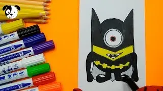 Como dibujar y colorear minion batman/drawing and coloring minion batman for kids/art color kids