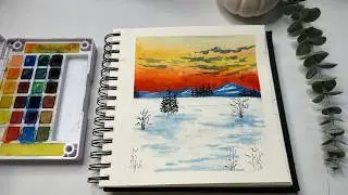 Relaxing Easy Watercolour painting for beginners / step by step / Winter Landscape ❄️