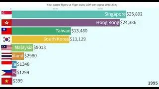Four Asian Tigers vs Tiger Cubs GDP per capita 1960-2020