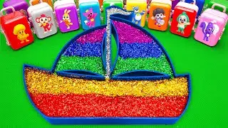 Satisfying ASMR | Make Sailboat Bathtub with Mix Glitter SLIME in Rainbow Suitcase CLAY Coloring