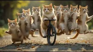 A cat riding a bicycle with several cats | Accident video @Meow-m1-x5f 