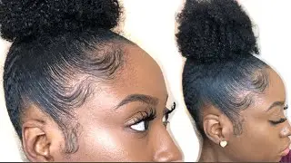 HOW TO LAY YOUR EDGES for Beginners + Curly Top Knot Bun on THICK Natural Curly Type 4 Hair