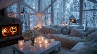 🎹 White Lounge Piano for Winter  Fireplace Warmth & Snowy Window  Study Relax Stress Relief Calm
