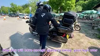 How to mount as pillion rider on a touring motorbike-Honda Goldwing