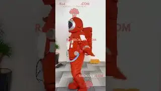 Astronaut full-body orange spacesuit with helmet, silver accents, and blue detailing
