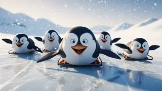Пять счастливых пингвинов соревнуются на льду ⛸️🐧🎶 | мультфильм для детей и весёлые приключения
