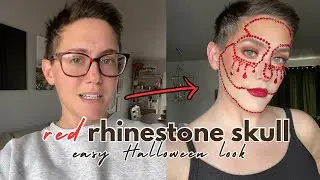 RED RHINESTONE SKULL MAKEUP!! HALLOWEEN EASY LAST MINUTE MAKEUP IDEA! EASY SKULL HALLOWEEN LOOK!