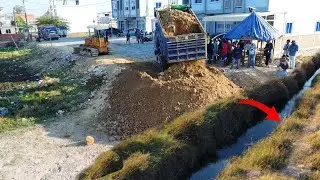 Bulldozer D31 pour soil build new road connect canal process with dump truck 10Ton