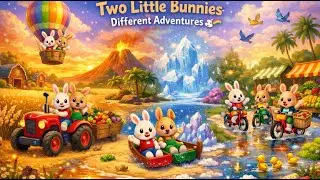 Two Little Bunnies 🐰🐰Different Trips Adventures | Fun Nursery Rhyme for Kids | Learning Travel Songs