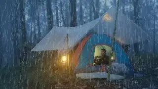 RAINY CABIN VIBES 🌧 TURNING MY TENT INTO A SANCTUARY DURING A STORM ⛈️