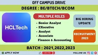 HCL HIRING 🔥🔥| MULTIPLE ROLES | NEW 2023 OFF CAMPUS HIRING #applynow