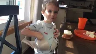 Gavin tries on his Boobers