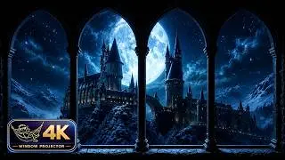 4K Hogwarts Projector Window – Deep Winter Night Ambience