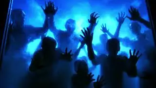 Zombies Reaching in Fog Spooky Fake Window Projector 4K Looping Backgrounds
