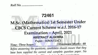 MDU MSc Mathematics Previous Year Paper 2021 Abstract Algebra | Mathematical Manoj